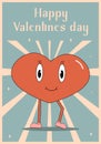 Retro groovy lovely hearts posters. Love concept. Happy Valentines day greeting card in trendy retro 60s 70s cartoon style. Royalty Free Stock Photo